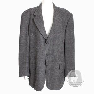 Yves Saint Laurent Blazer Jacket Mens Worsted Wool Black White Knit Vintage YSL